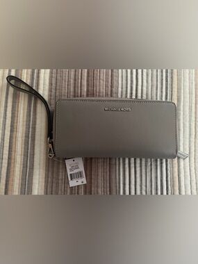 Michael Kors Taupe Saffiano Leather Zip Clutch Wallet